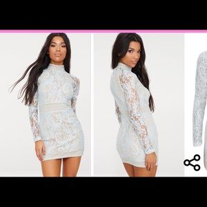 Isobel Dusty Blue Lace High Neck Bodycon Dress